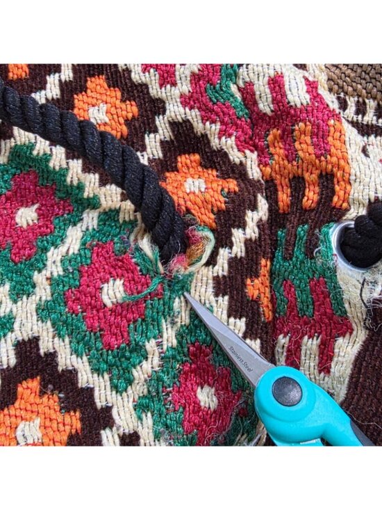 Vtg Kilim Tapestry Drawstring Bucket Backpack Boho Geometric Southwestern Aztec main image 10